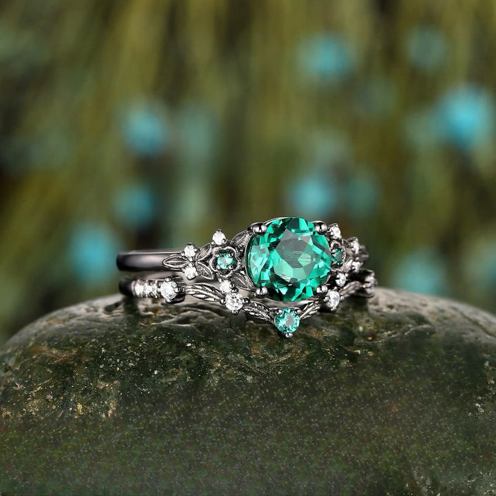 FREE Today: 2 Pcs Floral Alexandrite Black Engagement Ring Set - image 17