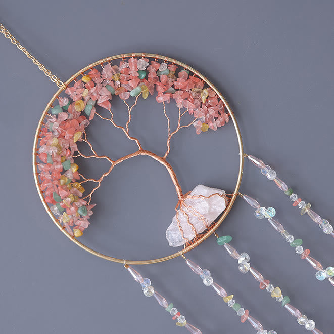 Olivenorma Strawberry Quartz Tree Of Life Wind Chime