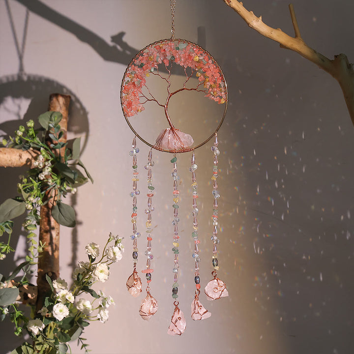 Olivenorma Strawberry Quartz Tree Of Life Wind Chime