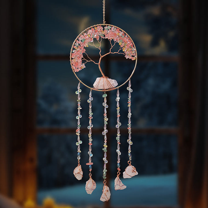 Olivenorma Strawberry Quartz Tree Of Life Wind Chime