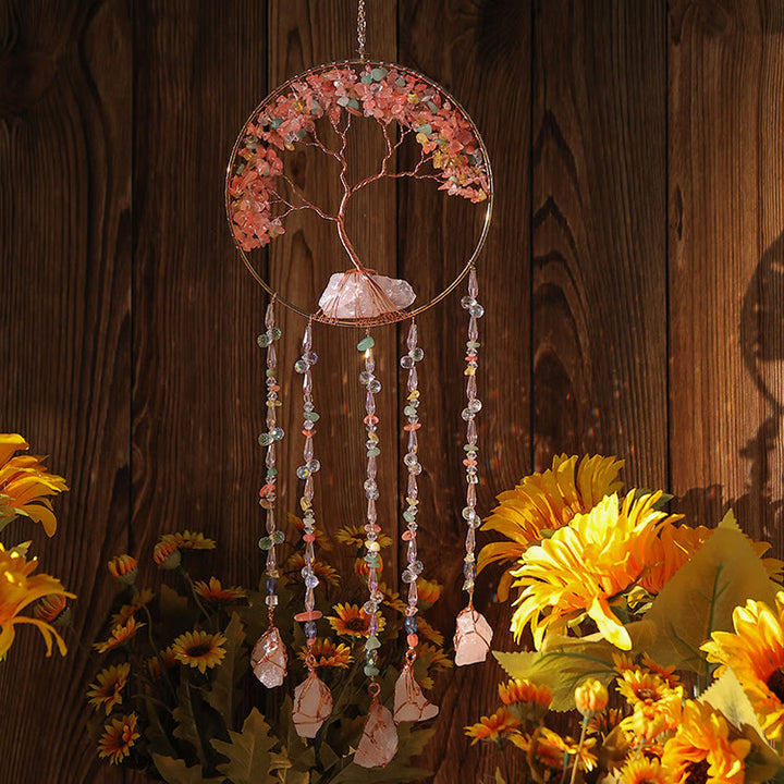 Olivenorma Strawberry Quartz Tree Of Life Wind Chime