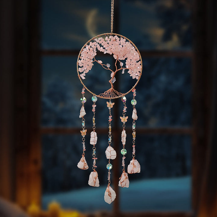 Olivenorma Rose Quartz Tree Of Life Wind Chime