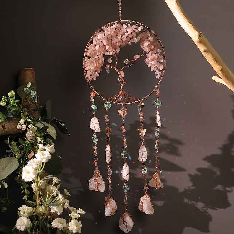 Olivenorma Rose Quartz Tree Of Life Wind Chime