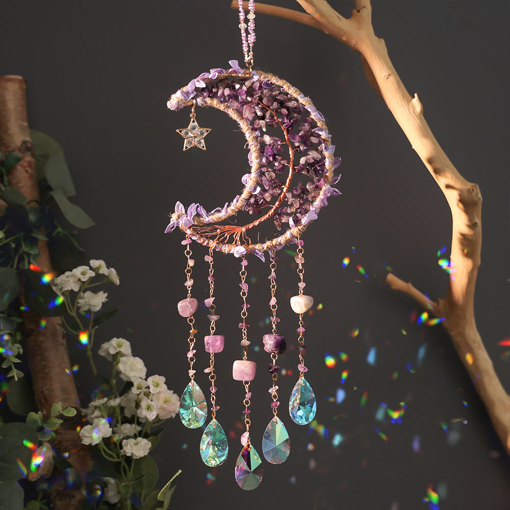 Olivenorma Natural Stone Moon Shape Mori Contact Wind Chime