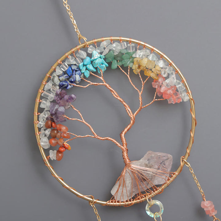 Olivenorma Clear Crystal Chakra Tree of Life Wind Chime