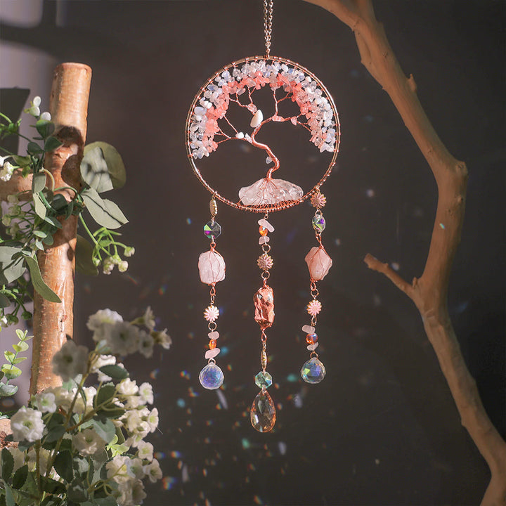 Olivenorma Strawberry Quartz Opalite Tree Of Life Wind Chime