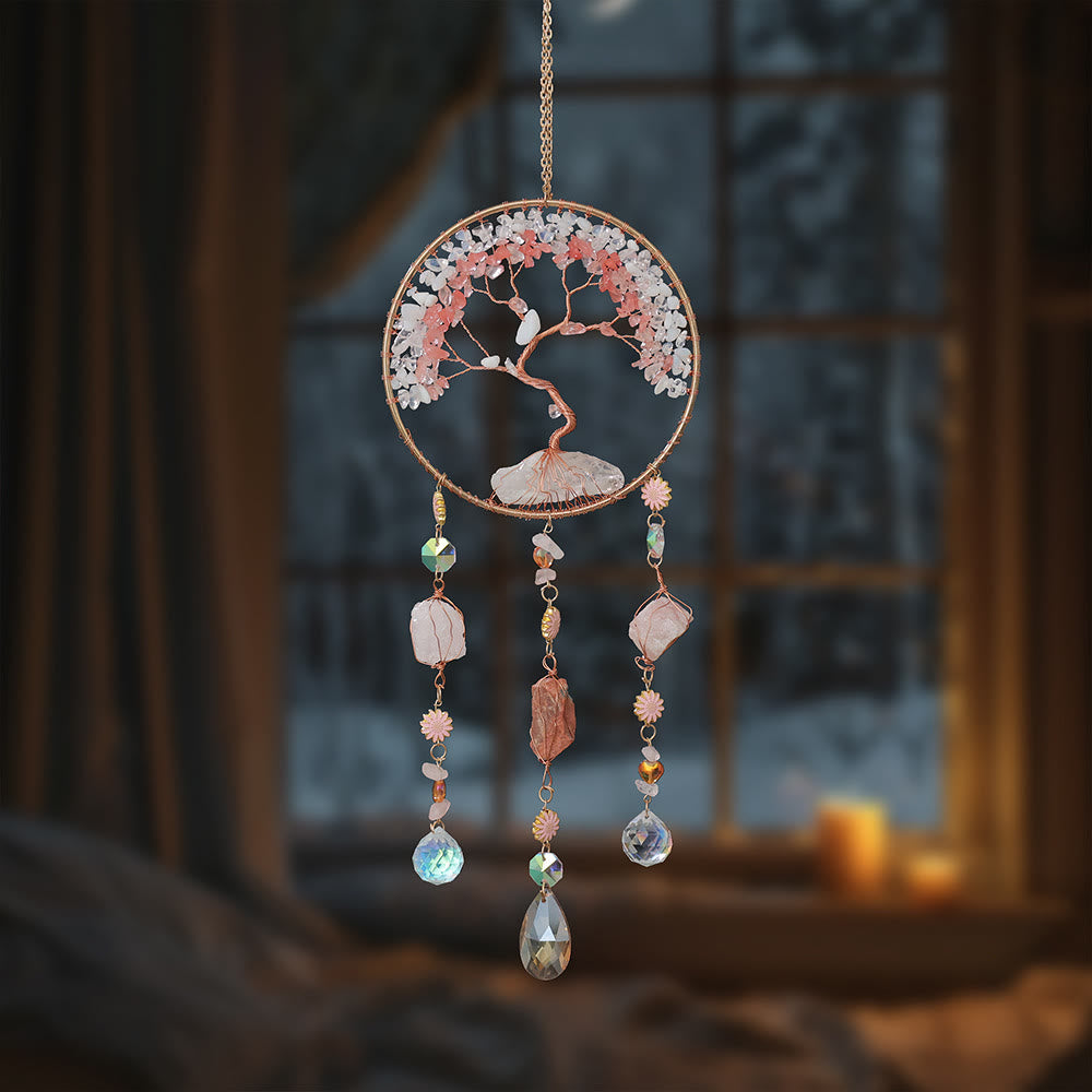 Olivenorma Strawberry Quartz Opalite Tree Of Life Wind Chime