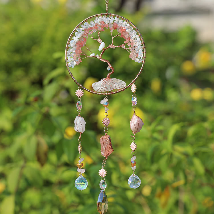 Olivenorma Strawberry Quartz Opalite Tree Of Life Wind Chime