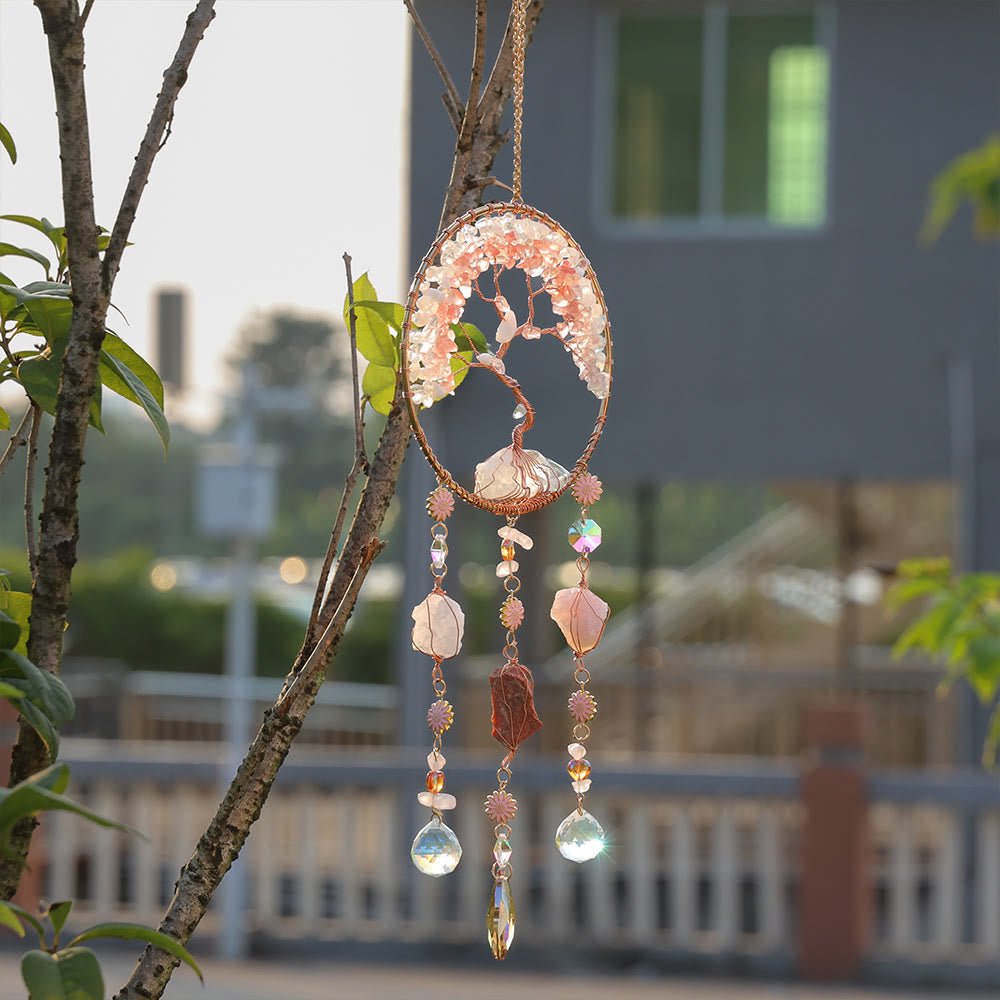 Olivenorma Strawberry Quartz Opalite Tree Of Life Wind Chime