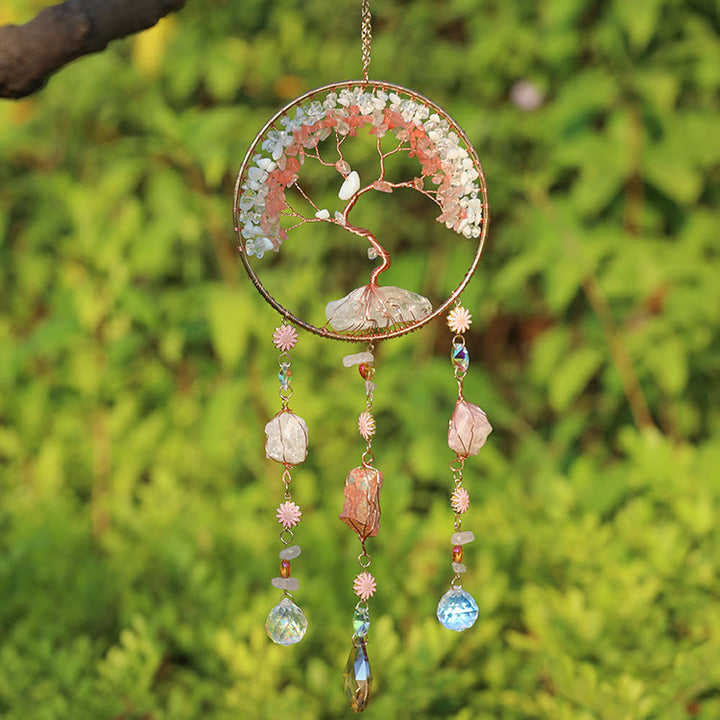 Olivenorma Strawberry Quartz Opalite Tree Of Life Wind Chime