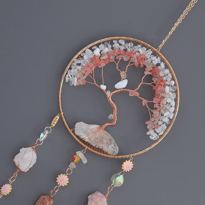 Olivenorma Strawberry Quartz Opalite Tree Of Life Wind Chime