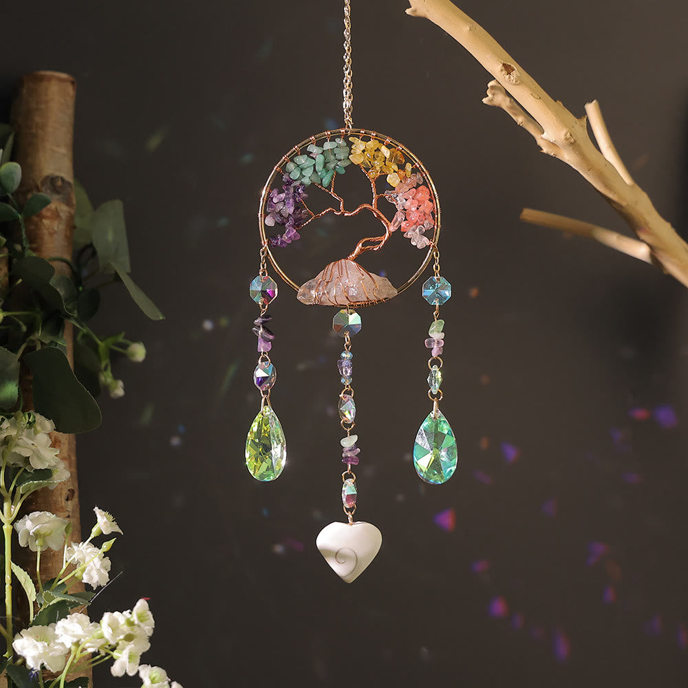 Olivenorma Four Natural Stones Tree Of Life Wind Chime