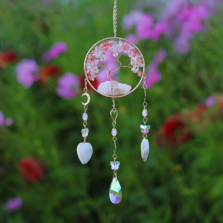 Olivenorma Four Natural Stones Tree Of Life Wind Chime