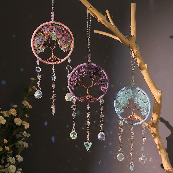 Olivenorma Amethyst Aquamarine Tourmaline Tree of Life Wind Chime