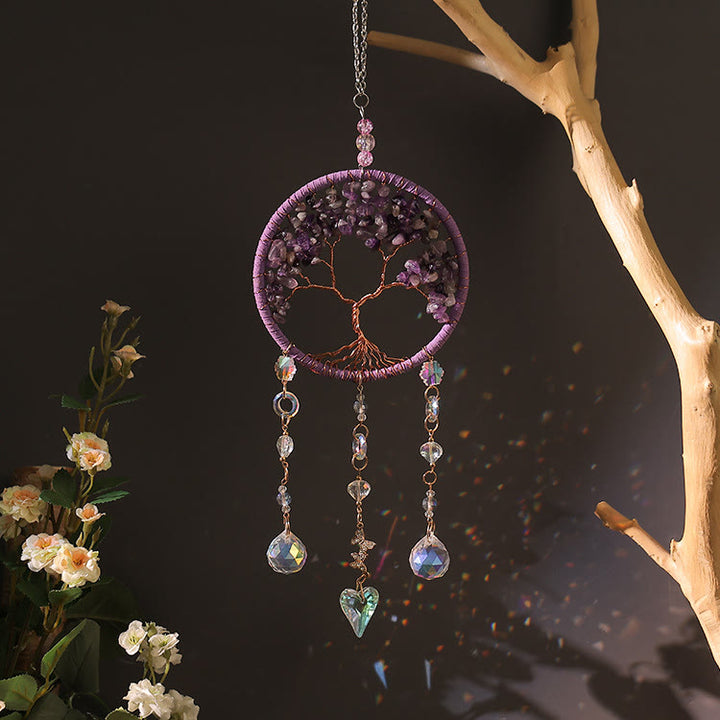 Olivenorma Amethyst Aquamarine Tourmaline Tree of Life Wind Chime