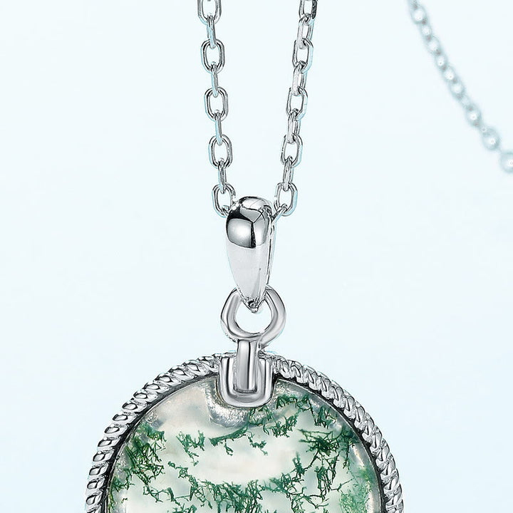 Olivenorma Natural Moss Agate Round Pendant Necklace