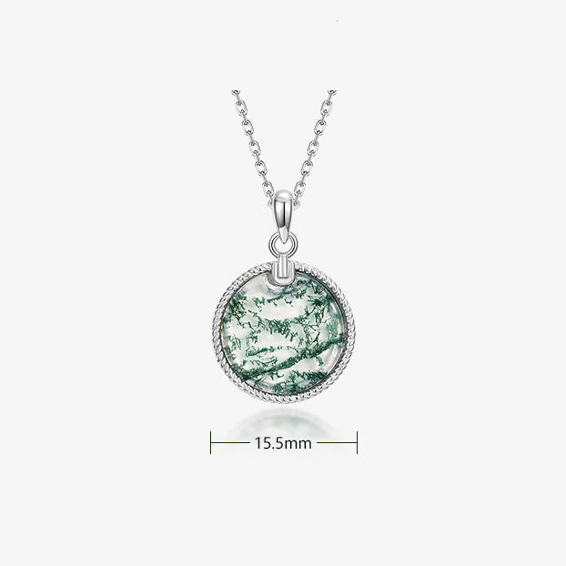 Olivenorma Natural Moss Agate Round Pendant Necklace