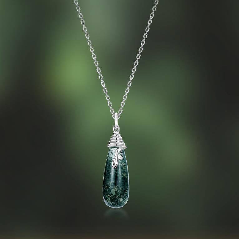 Olivenorma Natural Moss Agate Water Drop Pendant Necklace