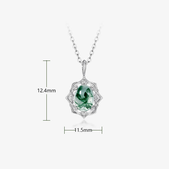Olivenorma Natural Moss Agate Vintage Carved Pendant Necklace