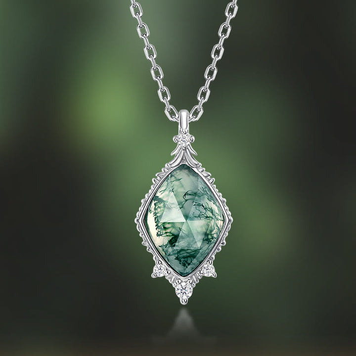 Olivenorma Natural Moss Agate Square Cut Pendant Necklace