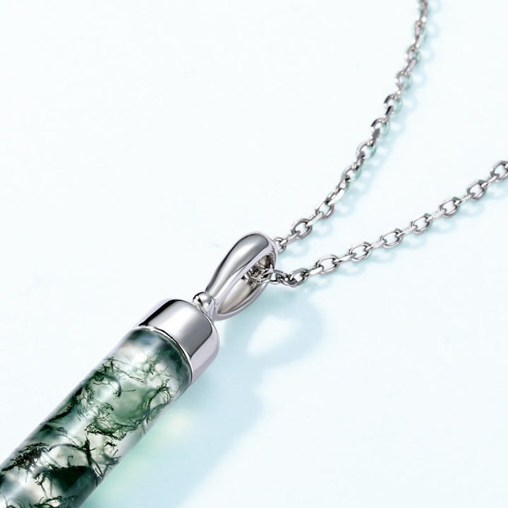 Olivenorma Natural Moss Agate Cylindrical Pendant Necklace