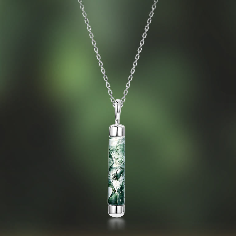 Olivenorma Natural Moss Agate Cylindrical Pendant Necklace