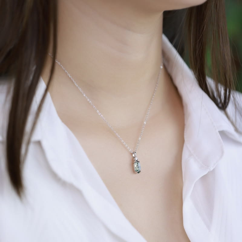 Olivenorma Moss Agate White Zircon Hexagon Pendant Necklace - image 1