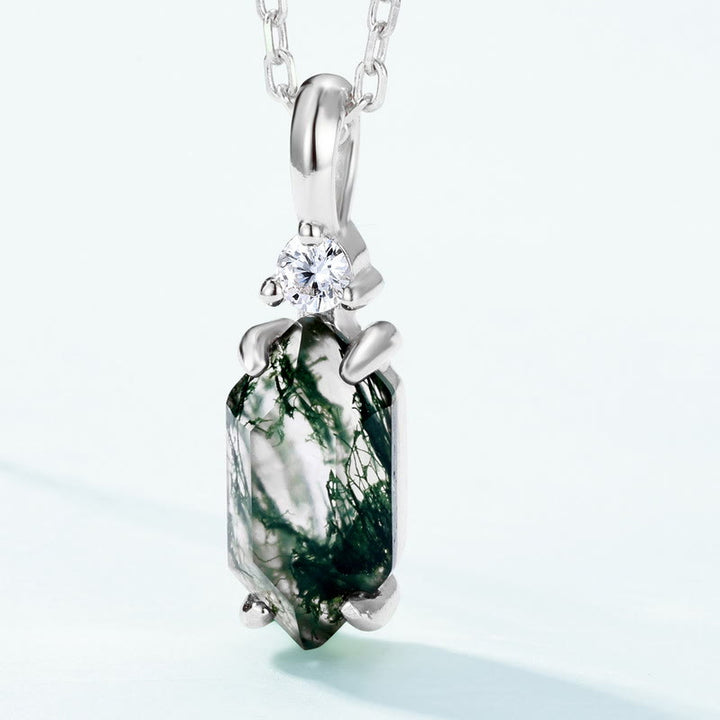 Olivenorma Moss Agate White Zircon Hexagon Pendant Necklace