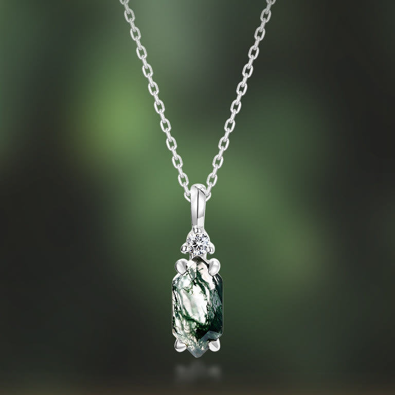 Olivenorma Moss Agate White Zircon Hexagon Pendant Necklace - image 2