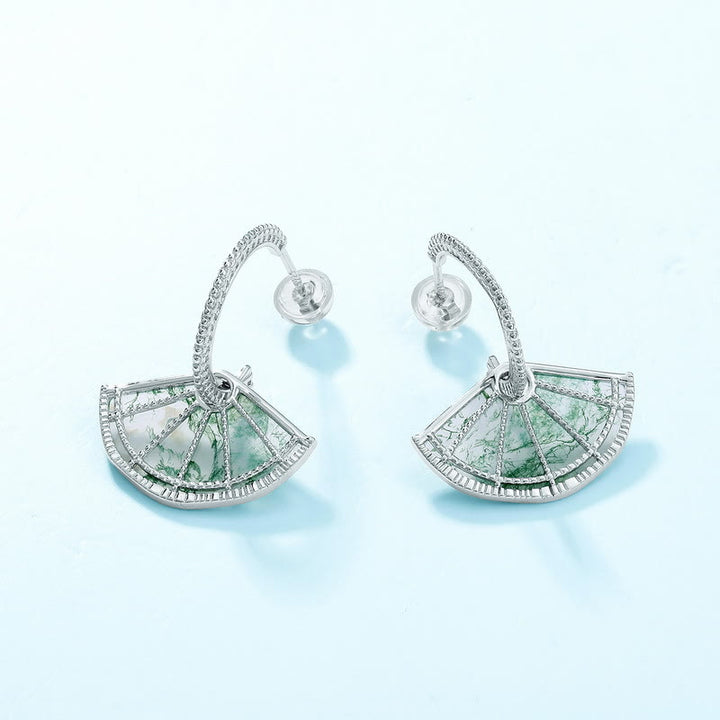 Olivenorma Natural Moss Agate Vintage Fan Shape Earrings
