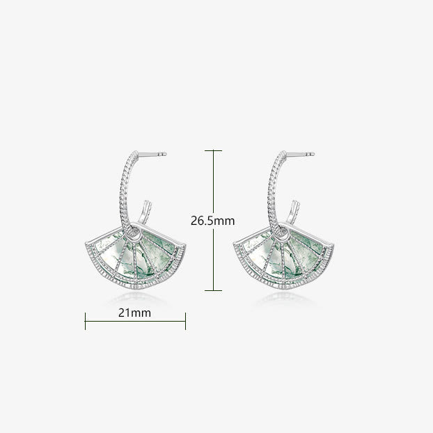 Olivenorma Natural Moss Agate Vintage Fan Shape Earrings