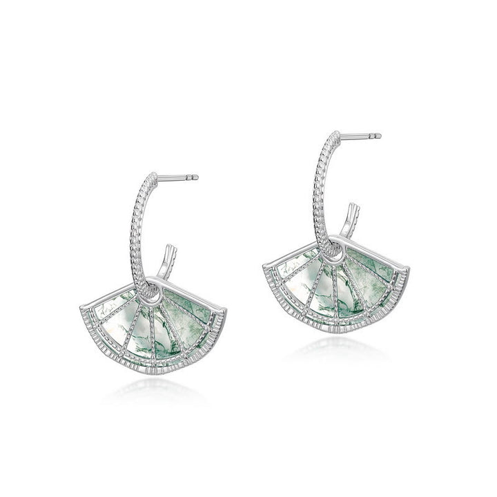 Olivenorma Natural Moss Agate Vintage Fan Shape Earrings