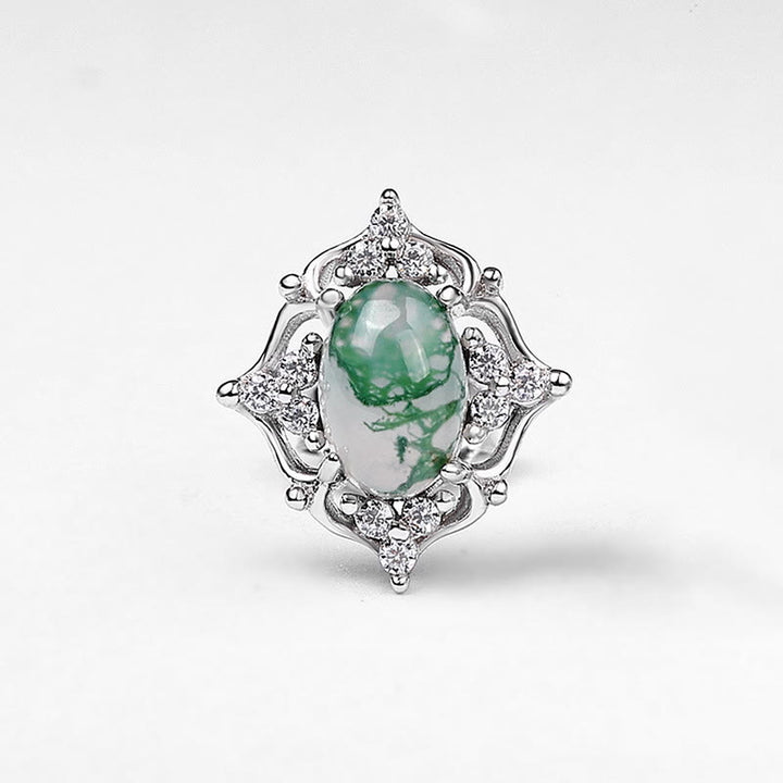 Olivenorma Natural Moss Agate Vintage Carved Earrings
