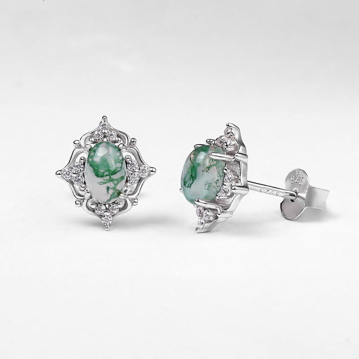 Olivenorma Natural Moss Agate Vintage Carved Earrings