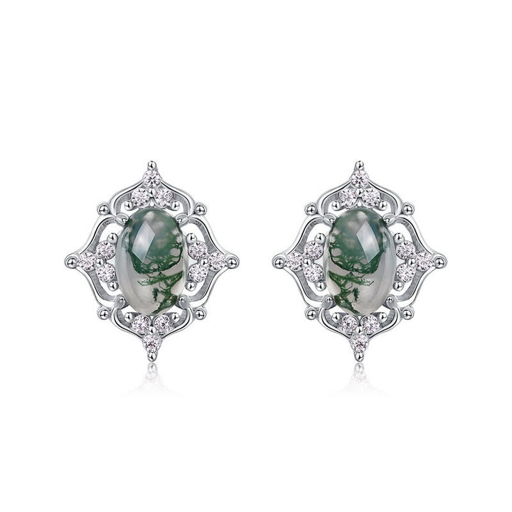 Olivenorma Natural Moss Agate Vintage Carved Earrings