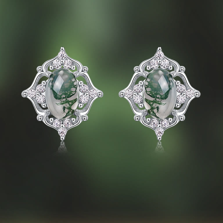 Olivenorma Natural Moss Agate Vintage Carved Earrings