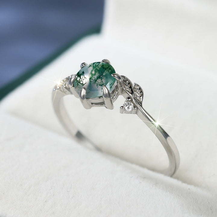 Olivenorma Natural Moss Agate Leaf Wrap Ring