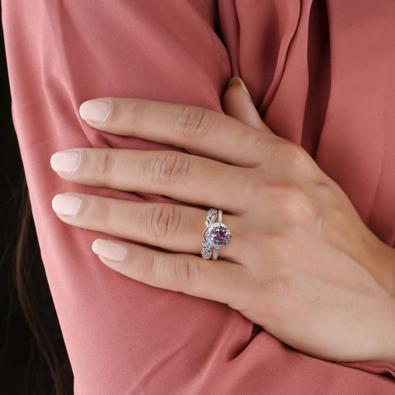 Olivenorma 2Pcs Natural Alexandrite Vintage Carved Ring Set
