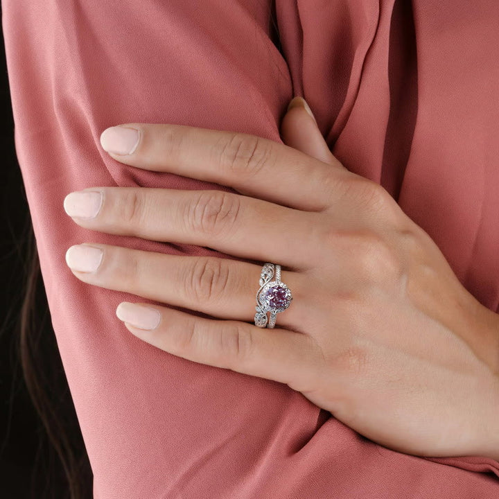 Olivenorma 2Pcs Natural Alexandrite Vintage Carved Ring Set
