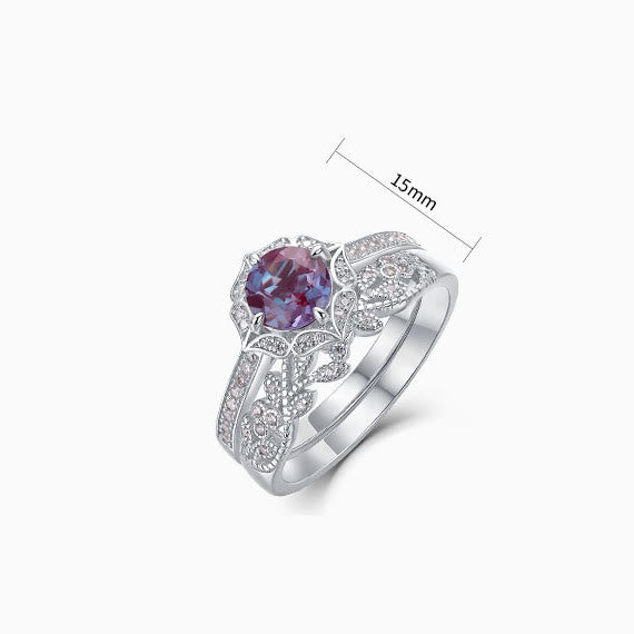 Olivenorma 2Pcs Natural Alexandrite Vintage Carved Ring Set