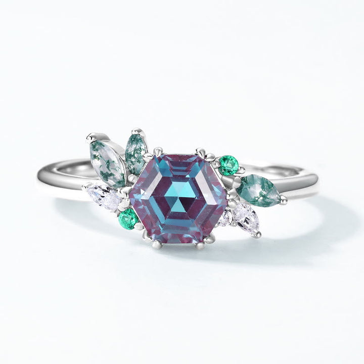 Olivenorma Natural Alexandrite Geometric Hexagonal Cut Ring