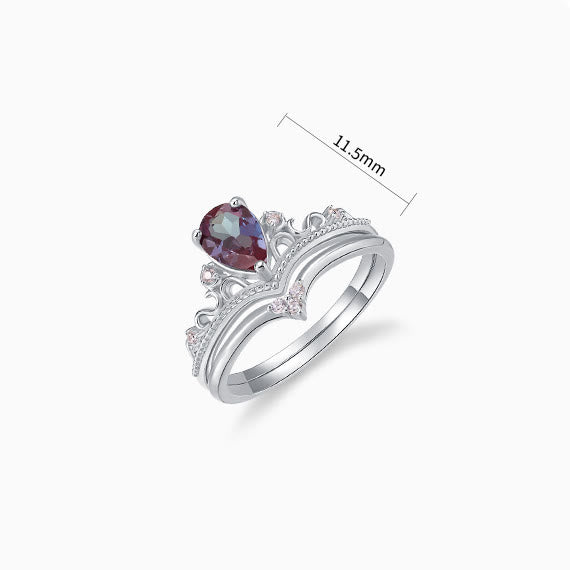 Olivenorma 2Pcs Natural Alexandrite Vintage Palace Ring Set