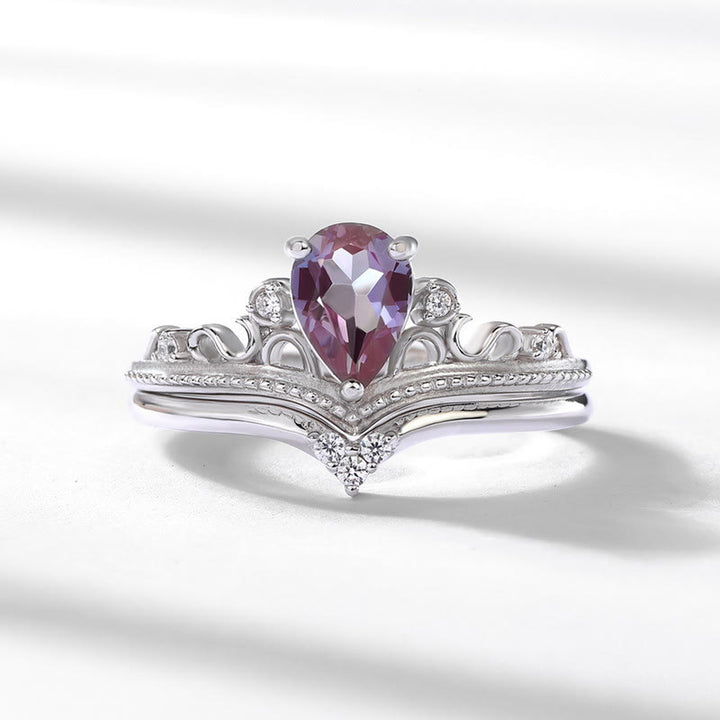 Olivenorma 2Pcs Natural Alexandrite Vintage Palace Ring Set