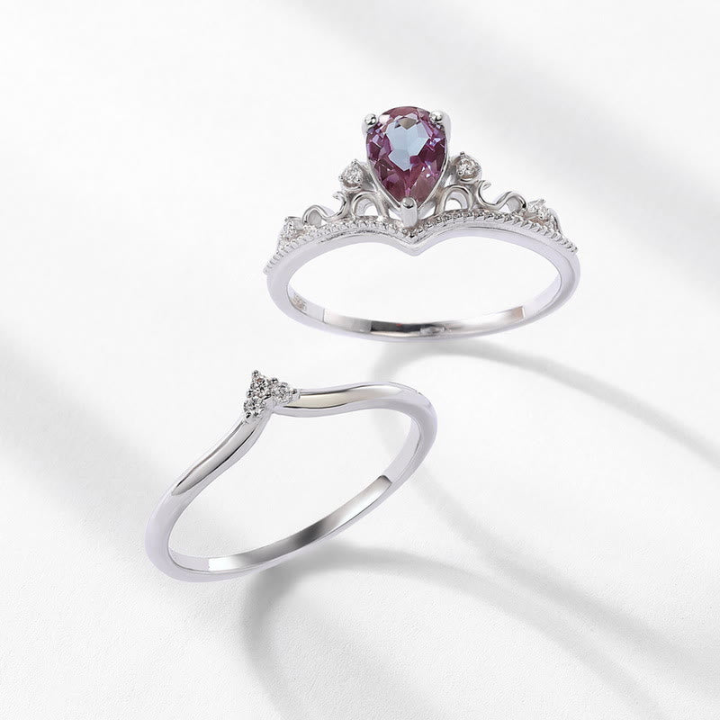 Olivenorma 2Pcs Natural Alexandrite Vintage Palace Ring Set