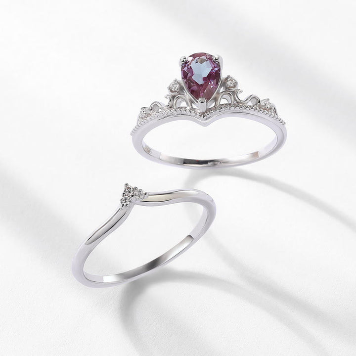Olivenorma 2Pcs Natural Alexandrite Vintage Palace Ring Set