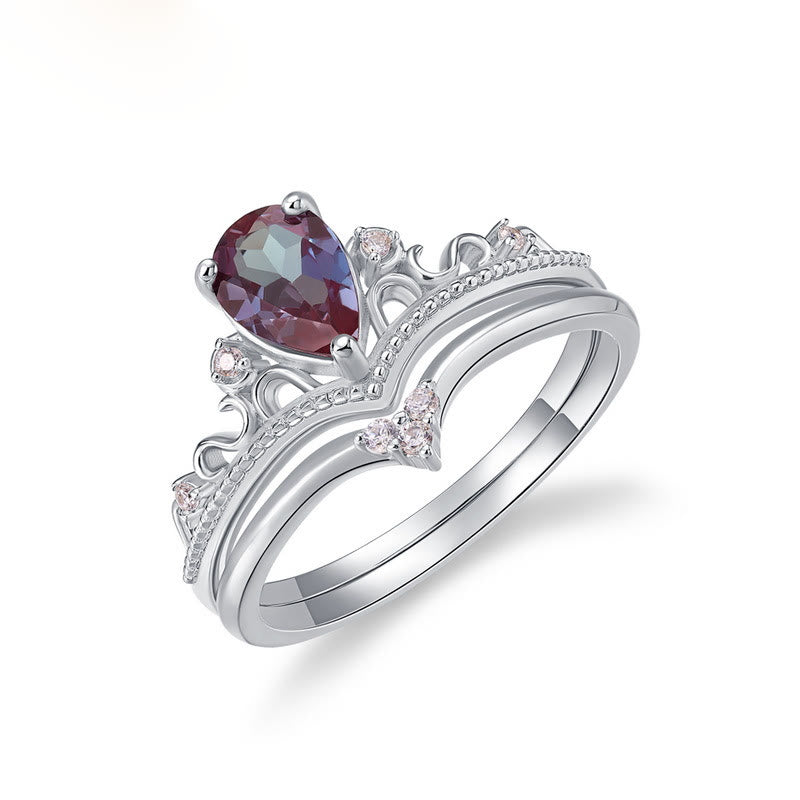Olivenorma 2Pcs Natural Alexandrite Vintage Palace Ring Set