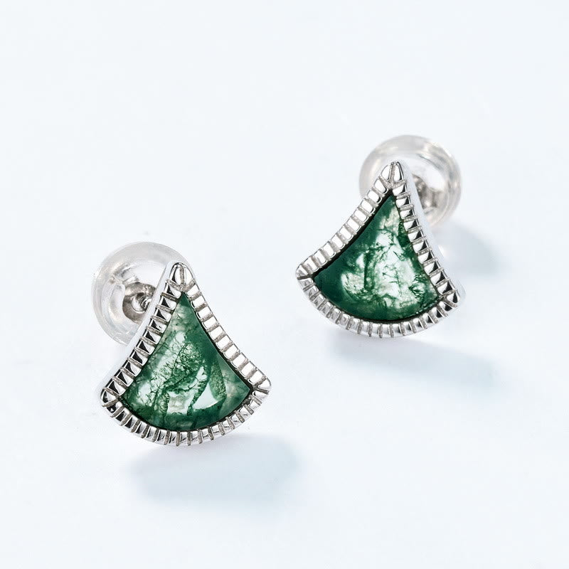 Olivenorma Ginkgo Leaf Shape Moss Agate Earrings - image 3