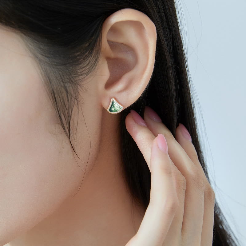 Olivenorma Ginkgo Leaf Shape Moss Agate Earrings - image 1