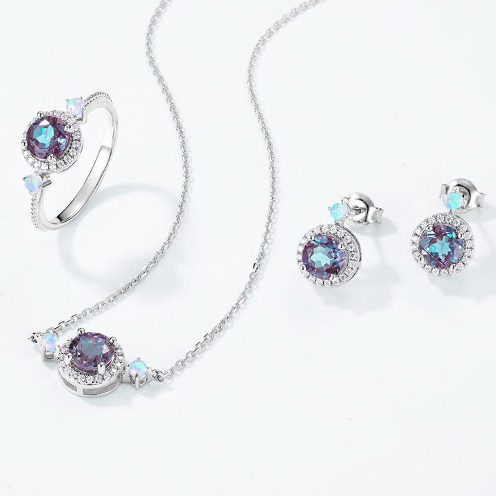 Olivenorma Natural Alexandrite Round Pendant Jewelry Set