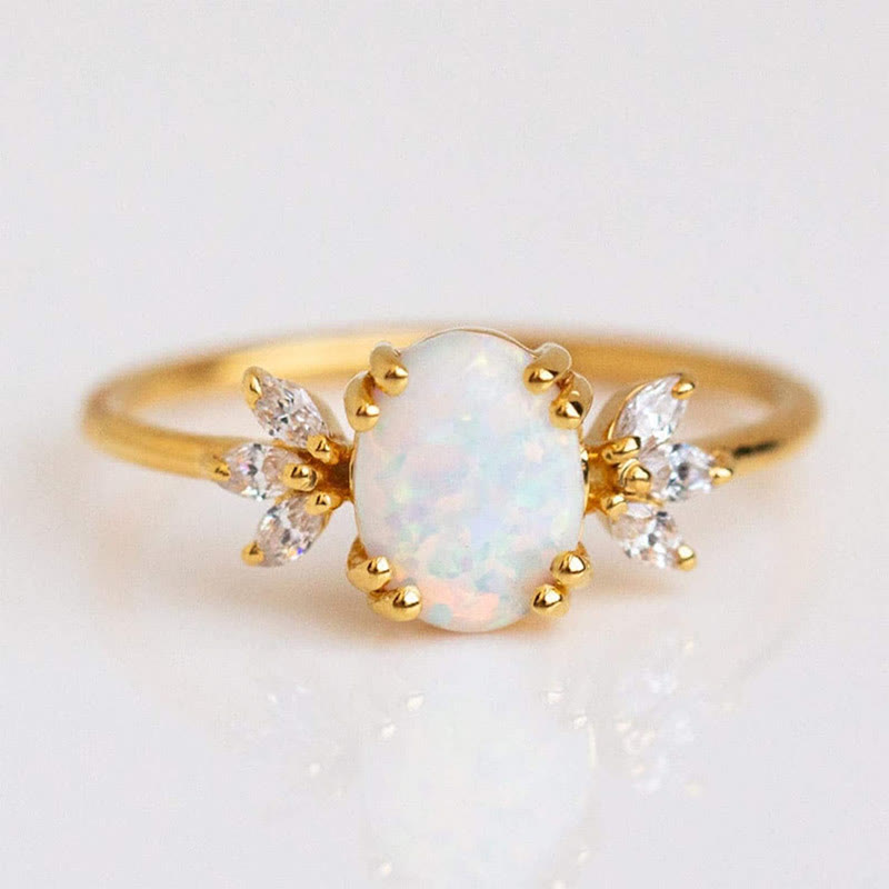 FREE Today: Oval Cut Blue Sandstone & Opal Zircon Leaf Ring - image 18